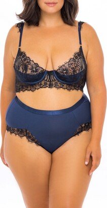 Plus Size Jersey and Eyelash Lace Bra 2pc Lingerie Set - Estate Blue, Black