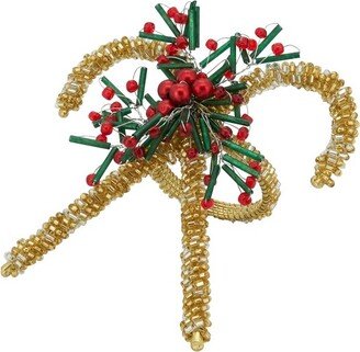 Saro Lifestyle Merry and Bright Beaded Candy Cane Napkin Ring (Set of 4), Gold