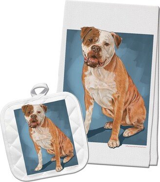 American Bulldog Kitchen Dish Towel & Pot Holder Gift Set