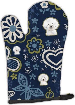 Blue Flowers Bichon Frise Oven Mitt