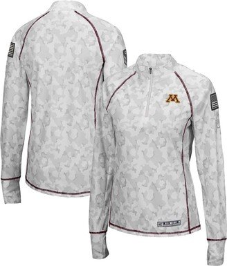 Women's White Minnesota Golden Gophers Oht Military-Inspired Appreciation Officer Arctic Camo Fitted Lightweight 1/4-Zip Jacket