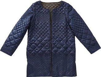 Silverts Plus Size Quilted Reversible Jacket with Detachable Sleeves (Midnight/Green) Women's Jacket