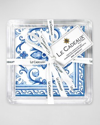 Le Cadeaux Mallorca Gift Set Patterned Paper Cocktail Napkins With Acrylic Holder, 20 Pack