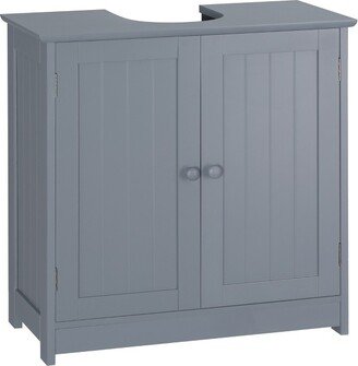 HOMCOM Under Sink Bathroom Cabinet with 2 Doors and Shelf, Pedestal Sink Bathroom Vanity Furniture, Gray