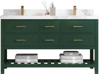 Parker 60 In. W X 22 D Double Sink Bathroom Vanity in Lafayette Green With Quartz Or Marble Countertop | Modern Vanity Premium Q