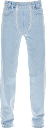 straight leg jeans with double zipper-AA