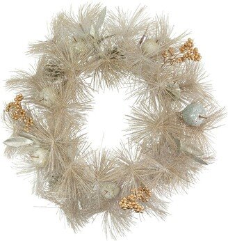 Northlight Champagne Gold Apple and Pine Needle Artificial Christmas Wreath, 24-Inch, Unlit