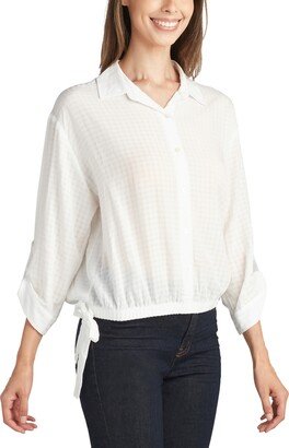 Juniors' Tonal Plaid Button-Front Side-Tie Top