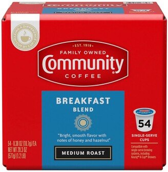 Community Coffee Breakfast Blend Medium Roast Single Serve Pods, Keurig K-Cup Brewer Compatible, 54 Ct