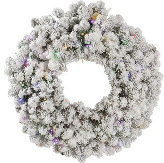 Flocked Kodiak Spruce Artificial Christmas Wreath, Multi-Colored LED Lights