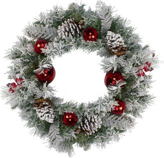 Northlight Flocked Pine with Ornaments and Berries Artificial Christmas Wreath-Unlit