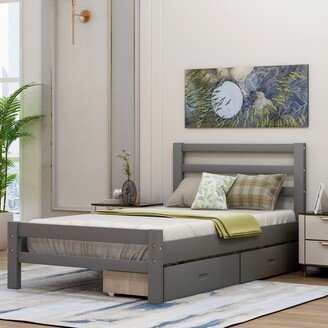 Grey Wood Twin Platform Bed with Drawers