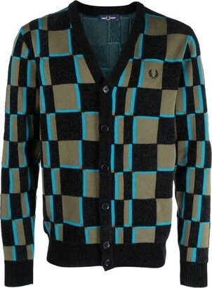 Checkerboard-Knit Logo-Embroidered Cardigan