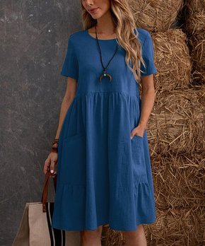 Royal Blue Short-Sleeve A-Line Dress - Women