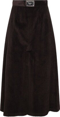 Logo Tag Midi Corduroy A-Line Skirt-AA