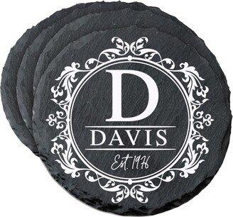 Slate Coasters | Monogram Personalized Set Handmade Round For Men Modern-AB