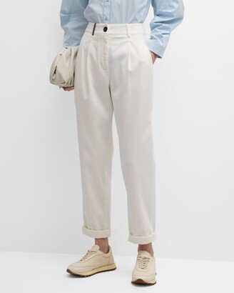 Pleated Cropped Gabardine Pants