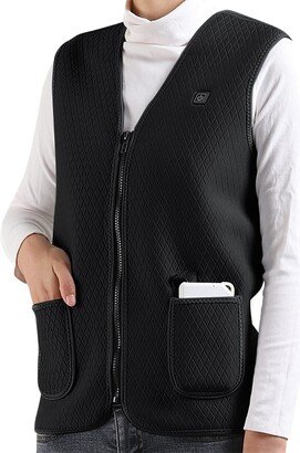 Yunisu Cropped Heating Puffer Sweater Vest for Women V-Neck Four-Zone Dual-Control Rechargeable Zip up Stand Collar (b-Black