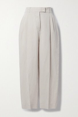 Wybie Cropped Pleated Wool-blend Twill Wide-leg Pants - Neutrals