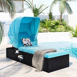 Aoolive 76.8 Long Single Chaise Lounge with Cushions,Canopy and Cup Table for Poolside