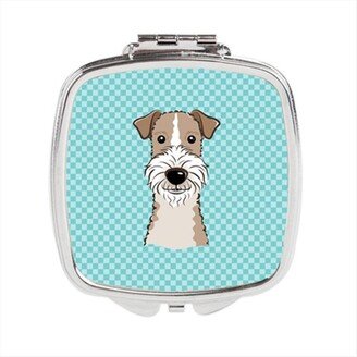 Awesome Apparel Checkerboard Blue Wire Haired Fox Terrier Compact Mirror, 2.75 x 3 x .3 In.