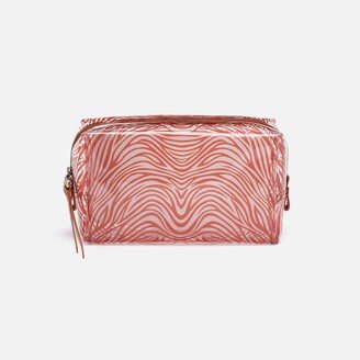 Medium Zip Cosmetic Pouch in Clear With Polished Leather Trim - Clear Zebra