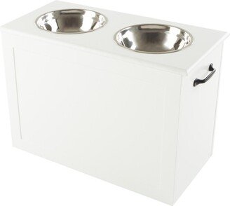 Elevated Dog Bowls with Storage - 16-Inch-Tall Feeding Tray with Hidden Storage Space for Pet Supplies - 50oz Capacity Bowls by White)