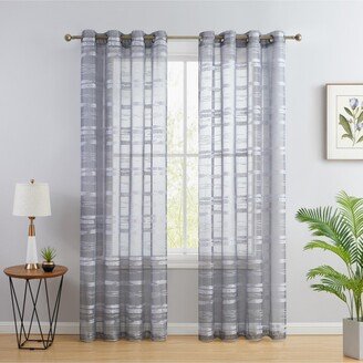 Broadway Stripe Decorative Semi Sheer Light Filtering Grommet Window Treatment Curtain Drapery Panels for Bedroom & Living Room - Set of 2 Pane