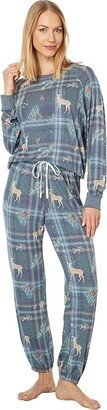 Star Seeker Brushed Jersey Lounge Set (Pine Deer Plaid) Women's Pajama Sets