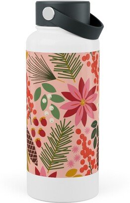 Photo Water Bottles: Pinecones And Berries - Pink Stainless Steel Wide Mouth Water Bottle, 30Oz, Wide Mouth, Pink