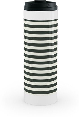 Travel Mugs: Stripe - Black And Cream Stainless Mug, White, 16Oz, Black