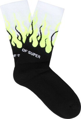 Black Socks Yellow Fluo Flames Socks & Hosiery Black