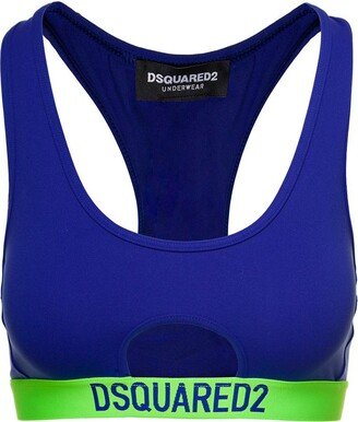 Blue Sport Bra with Logo in Stretch Polyamide Woman D-Squared2