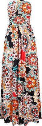 KOJOOIN Leadingstar Women Summer Boho Floral Strapless Beach Party Long Maxi Dress Wrapped Waist O2 XL