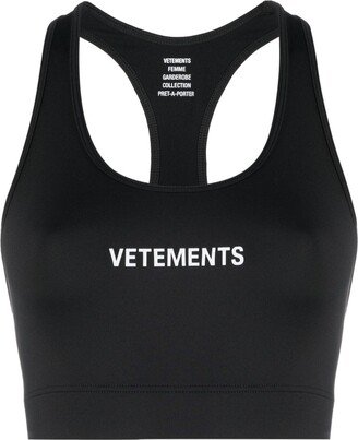 Logo-Print Racerback Sports Bra-AD