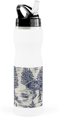 Photo Water Bottles: Bigfoot / Sasquatch Toile De Jouy - Blue Stainless Steel Water Bottle With Straw, 25Oz, With Straw, Blue