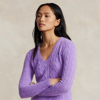 Cable-Knit Wool-Cashmere V-Neck Sweater-AD