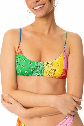 Woman Bralette Swimsuit With Multicolor Bandanna Print