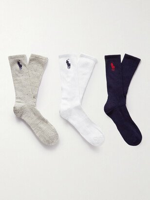 Three-Pack Ribbed Stretch Cotton-Blend Socks