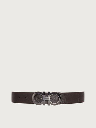 Man Reversible and adjustable Gancini belt Black/Testa di Moro-AA