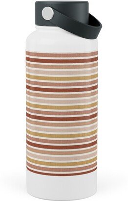 Photo Water Bottles: Horizontal Earth Colours Stripes - Red Pink Mustard Toffee Stainless Steel Wide Mouth Water Bottle, 30Oz, Wide Mouth, Pink