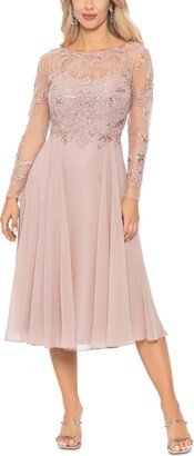 Petite Beaded Long-Sleeve Midi Dress