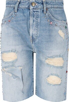 Washington Dee Cee Stud Embellished Distressed Denim Shorts