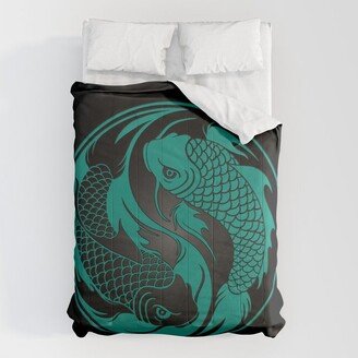 Teal Blue and Black Yin Yang Koi Fish Comforter