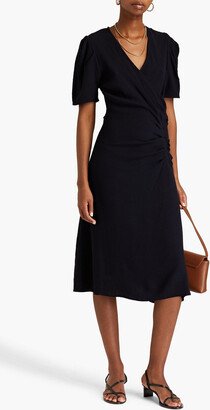 Oya wrap-effect textured crepe midi dress