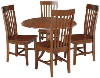 42 Dual Drop Leaf Table with 4 Slat Back Dining Chairs - 5 Piece Dining Set