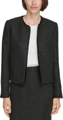 Petite Tweed Open-Front Long-Sleeve Jacket