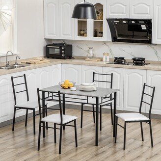 HOMCOM Kitchen Table and Chairs for 4, Modern Dining Table Set with Padded Sponge Cushion Chairs and Marble Textures