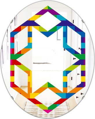 Designart 'Rainbow colors simple geometric pattern.' Printed Modern Round or Oval Wall Mirror - Hexagon Star - Multi