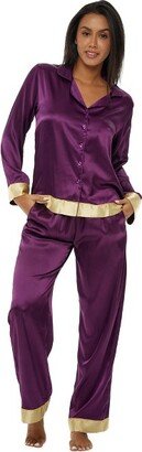 Alexander Del Rossa ADR Women' Satin Pajama Set with Pocket Deep Purple Large